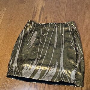 L Mini Skirt Gold Tan Brown Stripes Sequin Mermaidcore Mermaid Hot and delicious